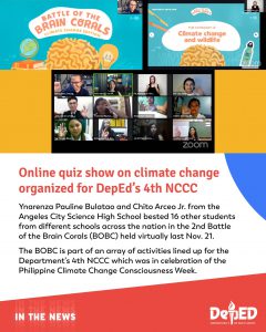 Online quiz show on climate change organized for DepEd’s 4th NCCC