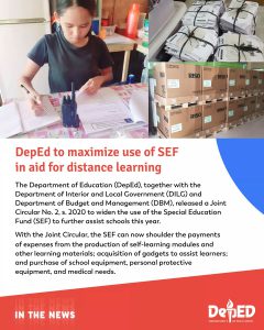 DepEd to maximize use of SEF in aid for distance learning