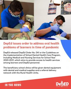 DepEd issues order to address oral health problems of learners in time of pandemic