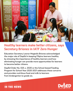 Healthy learners make better citizens, says Secretary Briones in IATF Zero Hunger anniversary