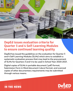 DepEd issues evaluation criteria for Quarter 3 and 4 Self-Learning Modules to ensure continued learning quality