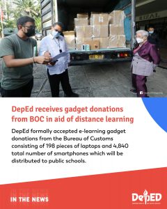 DepEd receives gadget donations from BOC in aid of distance learning