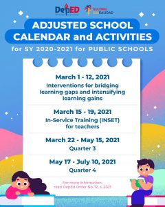 DepEd amends SY 2020-2021 calendar to provide learning interventions