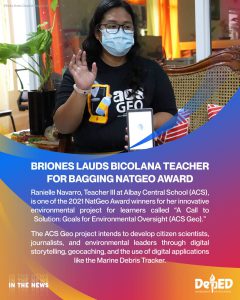 Briones lauds Bicolana teacher for bagging NatGeo Award