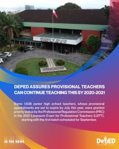 DepEd assures provisional teachers can continue teaching this SY 2020-2021