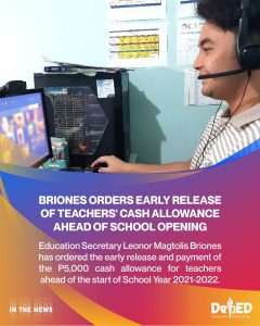 Briones orders early release of teachers’ cash allowance ahead of school opening