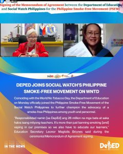 DepEd joins Social Watch’s Philippine Smoke-Free Movement on WNTD