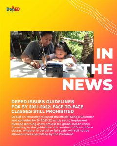 DepEd issues guidelines for SY 2021-2022; face-to-face classes still prohibited