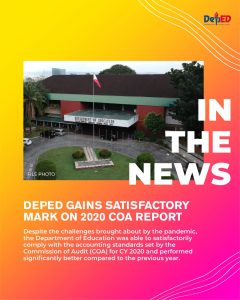 DepEd gains satisfactory mark on 2020 COA report