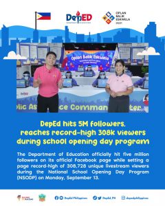 DepEd hits 5M followers, reaches record-high 308k viewers during school opening day program