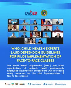 WHO, child health experts laud DepEd-DOH guidelines for pilot implementation of face-to-face classes