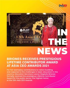 Briones receives prestigious Lifetime Contributor Award at Asia CEO Awards 2021