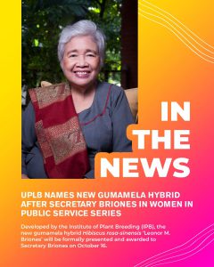 UPLB names new gumamela hybrid after Secretary Briones in Women in Public Service series