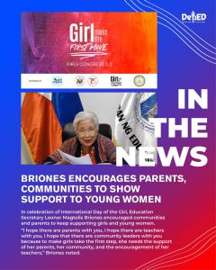 Briones encourages parents, communities to show support to young women