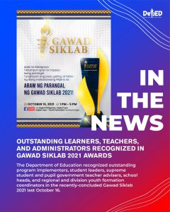 Outstanding learners, teachers, and administrators recognized in Gawad Siklab 2021 Awards