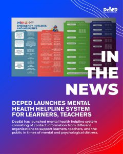 DepEd launches mental health helpline system for learners, teachers