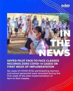 DepEd pilot face-to-face classes records zero COVID-19 cases on first week of implementation