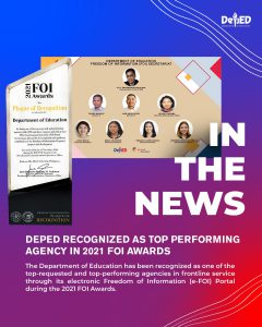 DepEd recognized as top performing agency in 2021 FOI Awards