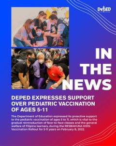 DepEd expresses support over pediatric vaccination of ages 5-11