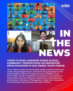 Three Filipino learners share school, community perspectives on preventive drug education in 2022 UNODC Youth Forum