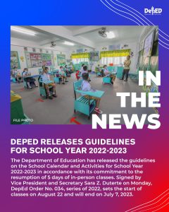 DepEd releases guidelines for School Year 2022-2023